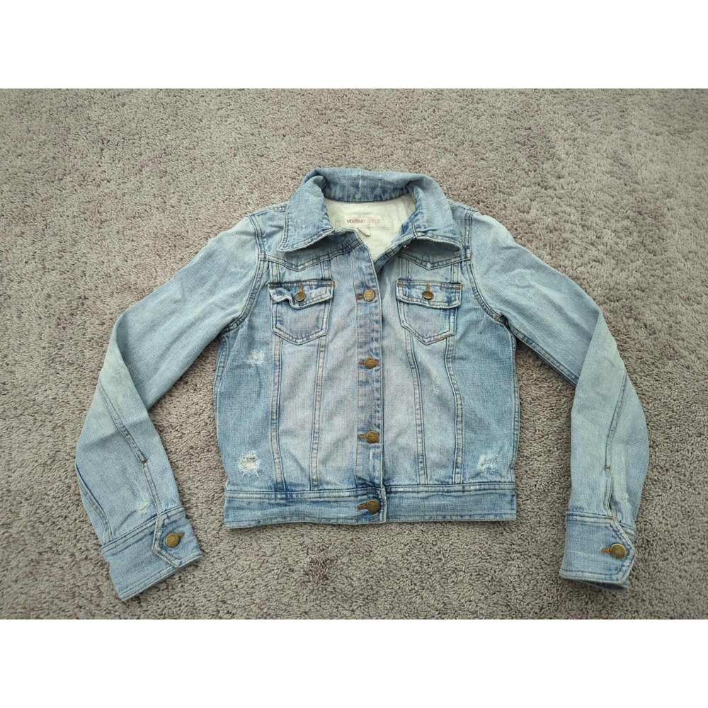 Mossimo Denim Jacket Youth Girls‎ M Blue Long Sleeve 100% Cotton Distressed
